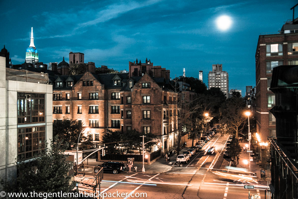Supermoon rises over Manhattan, as seen from Chelsea, NYC