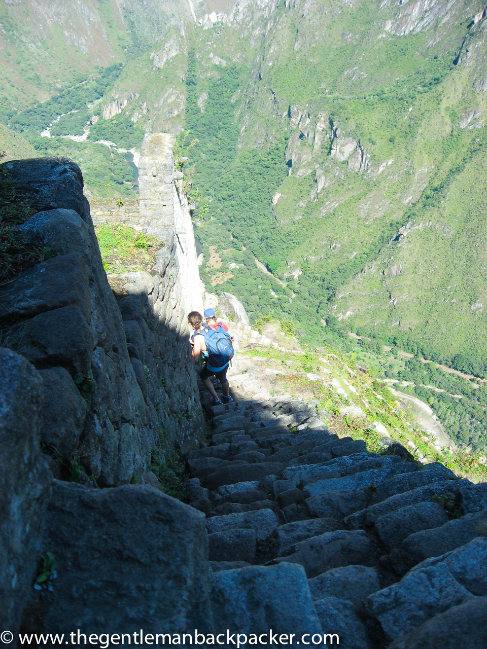 Walking down from Huayna Picchu. Valley floor a mere few thousand feet below. 